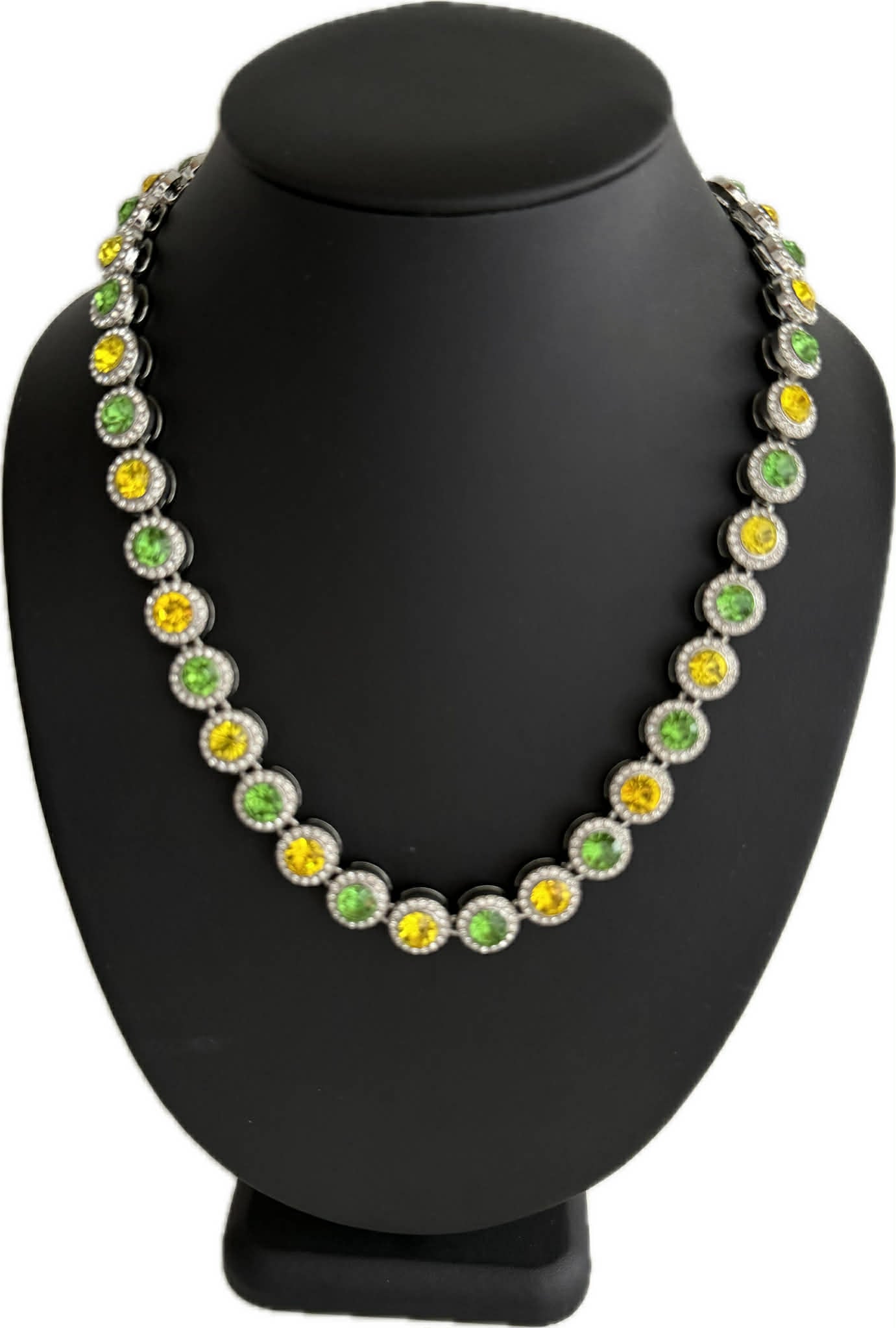 Hip Hop Iced Silver 12mm CZ Cluster Chain Necklace Green Yellow