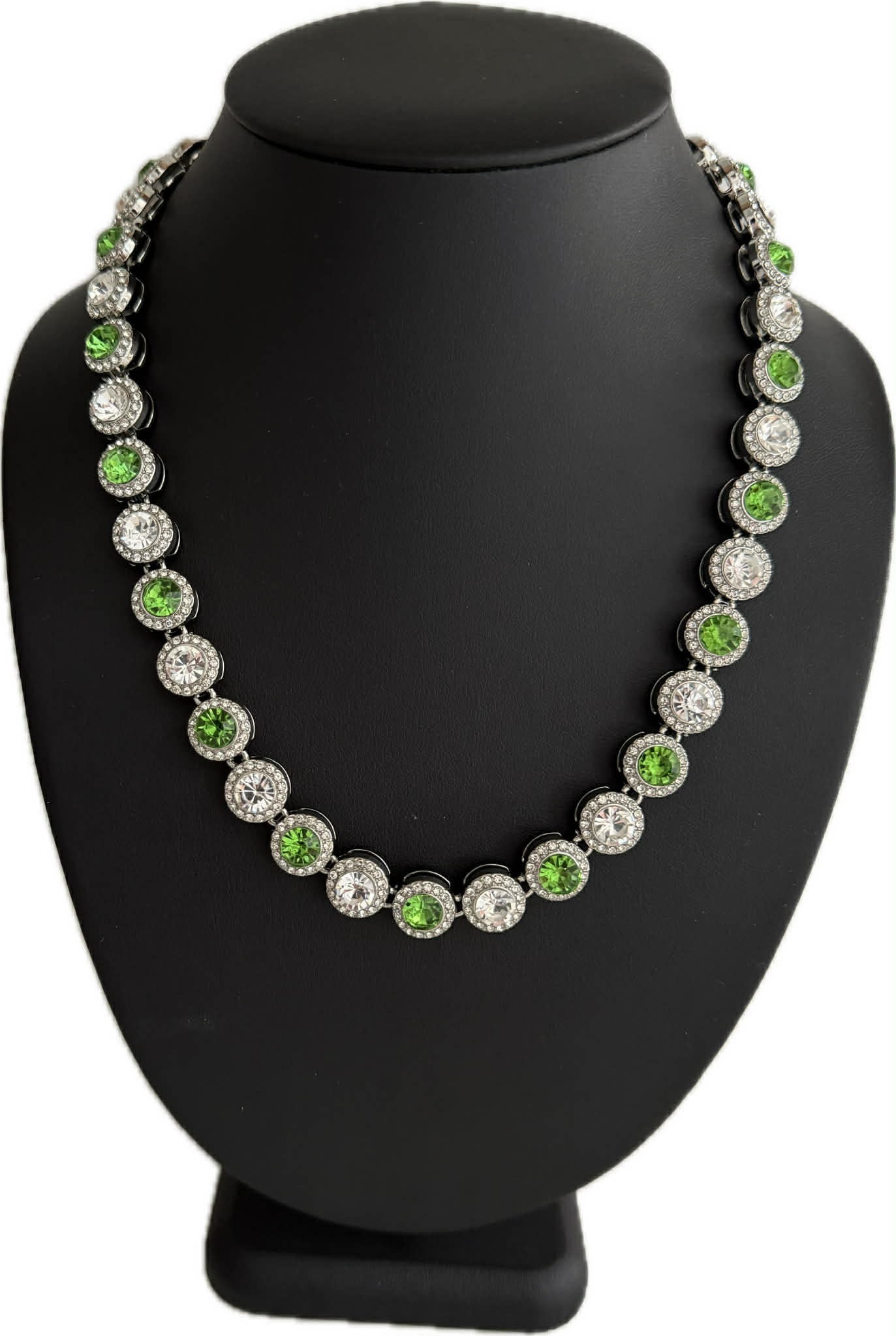 Hip Hop Iced Silver 12mm CZ Cluster Chain Necklace Green White