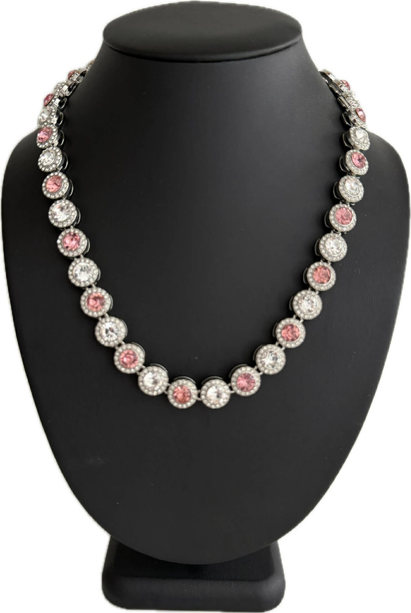 Hip Hop Iced Silver 12mm CZ Cluster Chain Necklace Pink White
