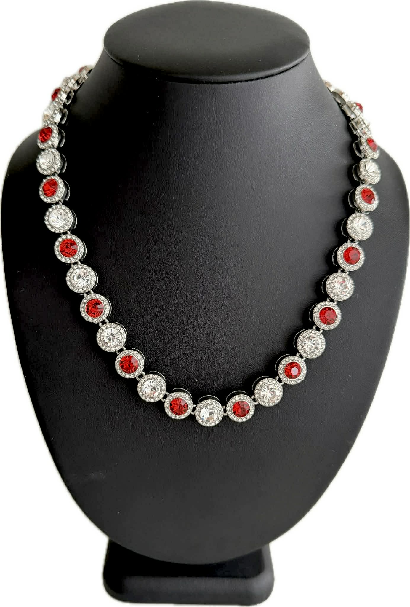 Hip Hop Iced Silver 12mm CZ Cluster Chain Necklace Red White