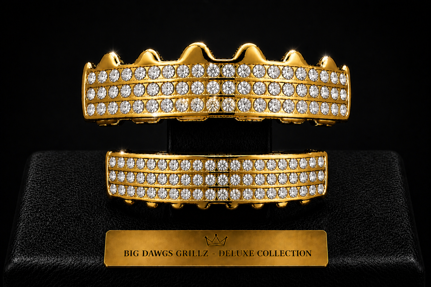14K Gold Plated Upper & Lower Grillz Set Iced 6 Rows
