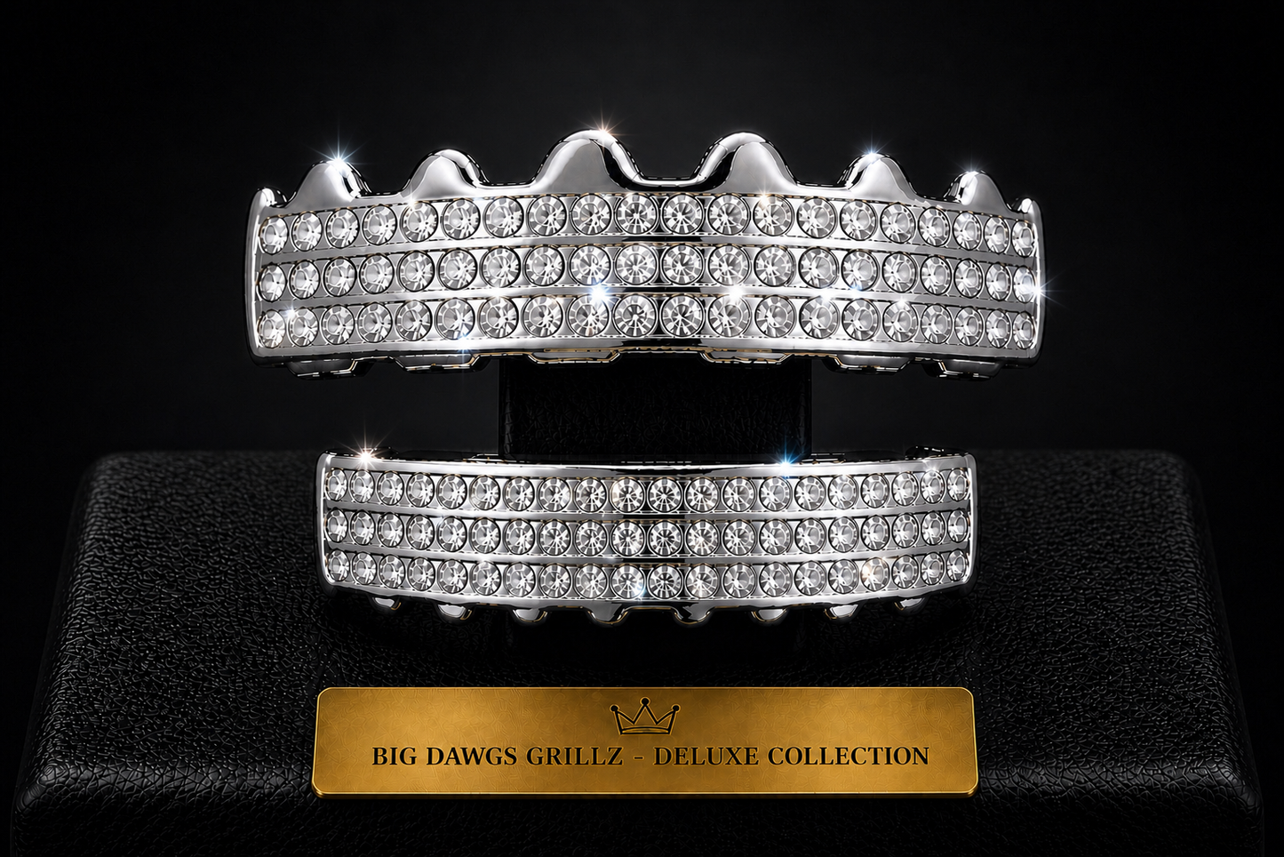 Silver Plated Upper & Lower Grillz Set Iced 6 Row