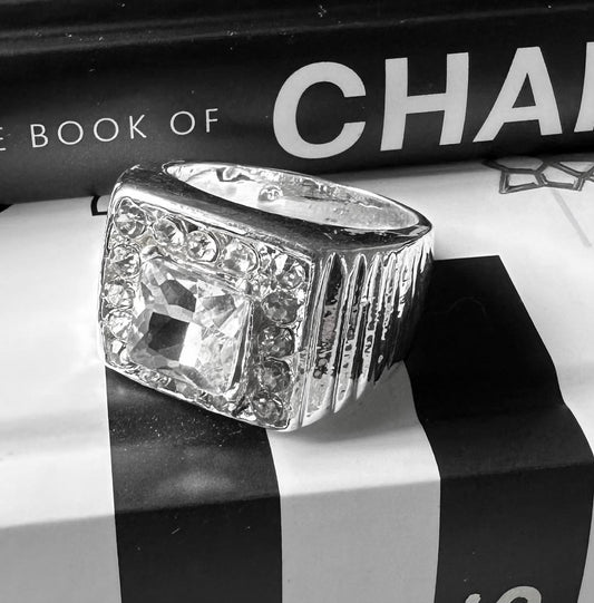 Mens Silver Plated Hip Hop Iced CZ Cluster Ring One Size Fits Most