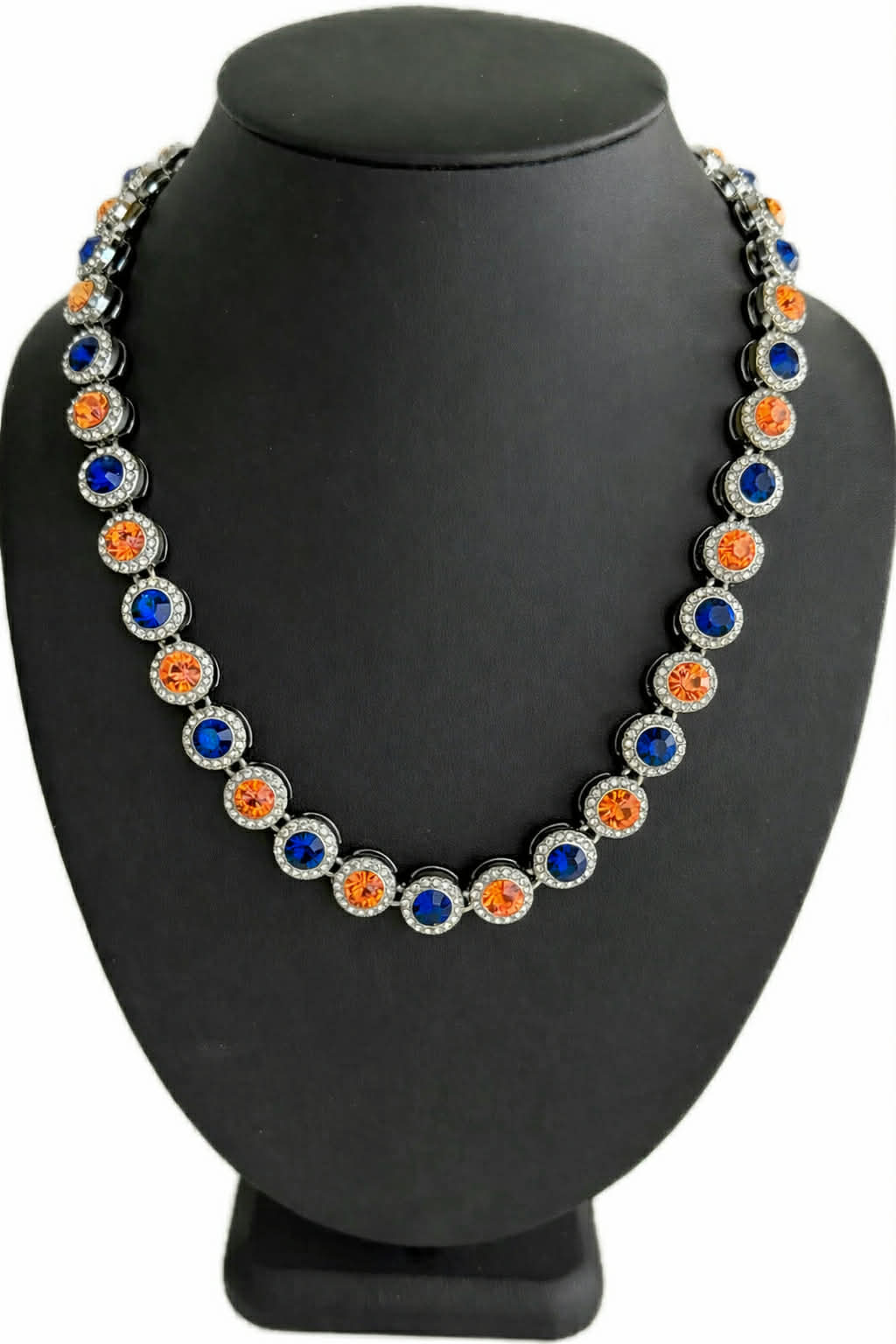 Hip Hop Iced Silver 12mm CZ Cluster Chain Necklace Orange Blue