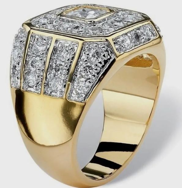 Mens 14K Gold Plated Hip Hop Iced CZ Ring One Size Fits Most