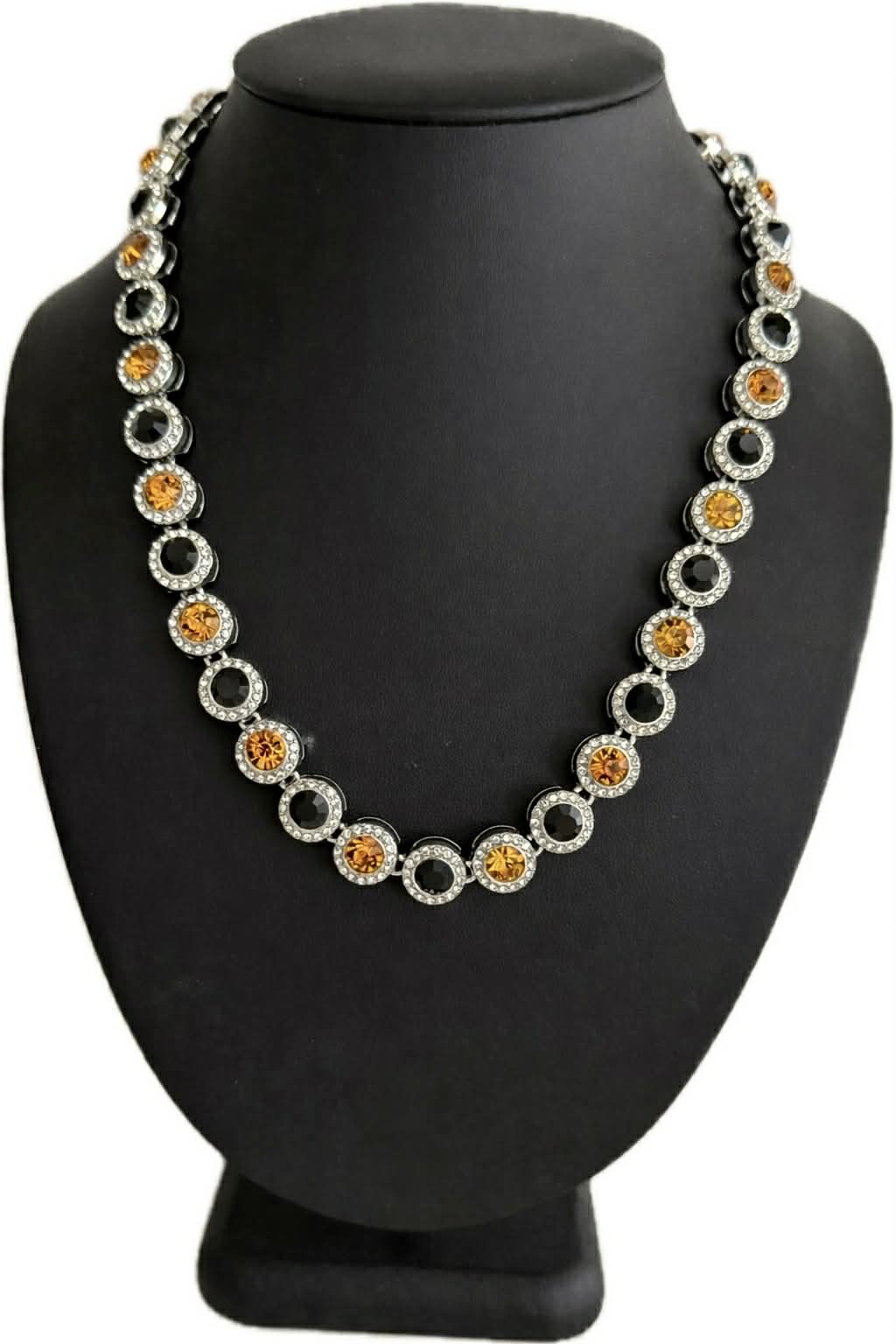 Hip Hop Iced Silver 12mm CZ Cluster Chain Necklace Orange Black