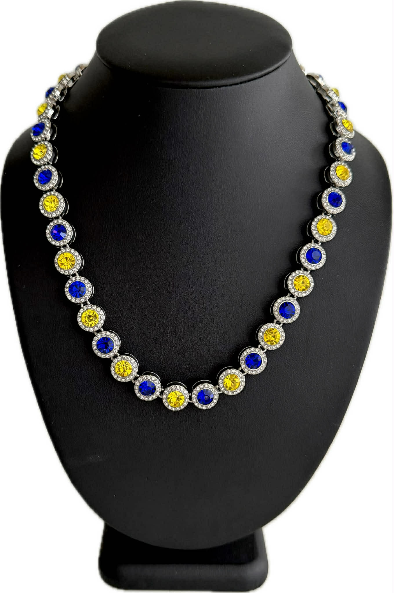 Hip Hop Iced Silver 12mm CZ Cluster Chain Necklace Royal Blue Yellow