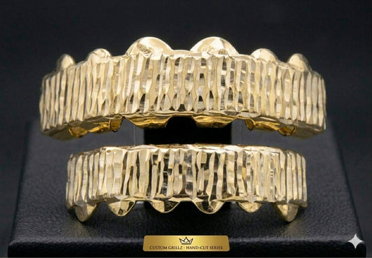 14K Gold Plated Upper & Lower Grillz Set Diamond Cut Series 02