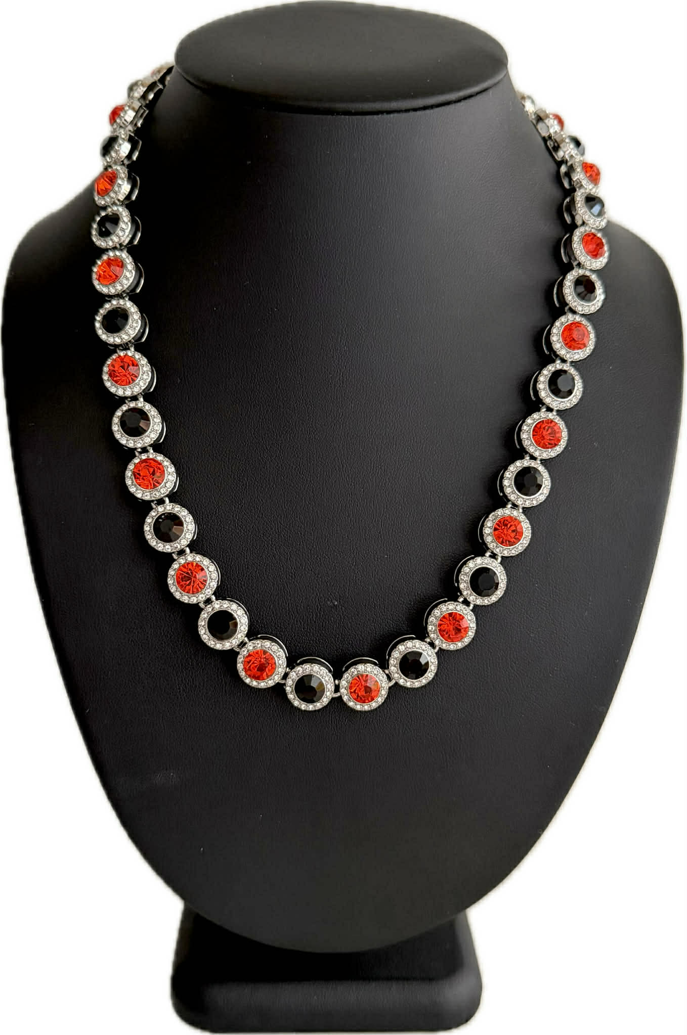 Hip Hop Iced Silver 12mm CZ Cluster Chain Necklace Black Red