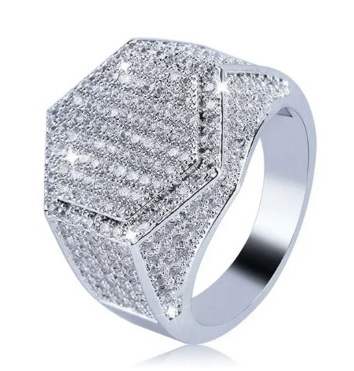 Mens Silver Plated Hip Hop Iced CZ Ring One Size Fits Most