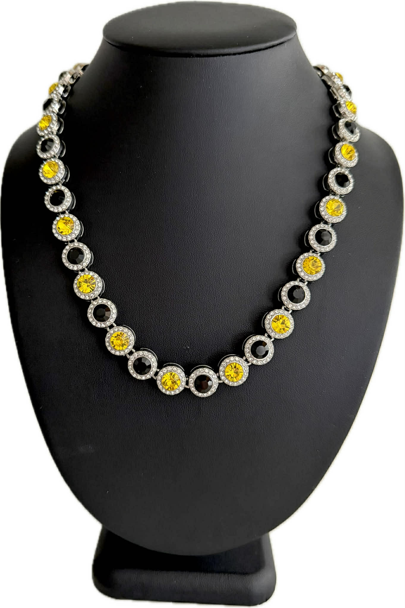 Hip Hop Iced Silver 12mm CZ Cluster Chain Necklace Black Yellow