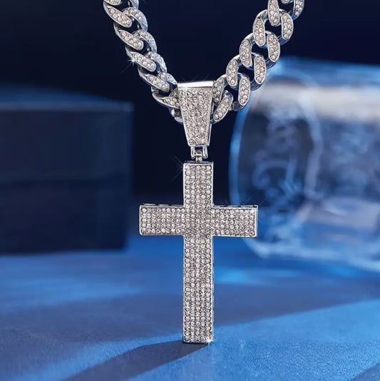 Copy of Iced Silver Plated Pendant with Hip Hop Chain Necklace Large Cross