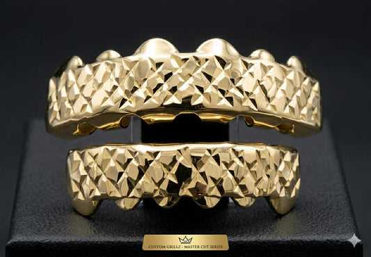 14K Gold Plated Upper & Lower Grillz Set Diamond Cut Series 05