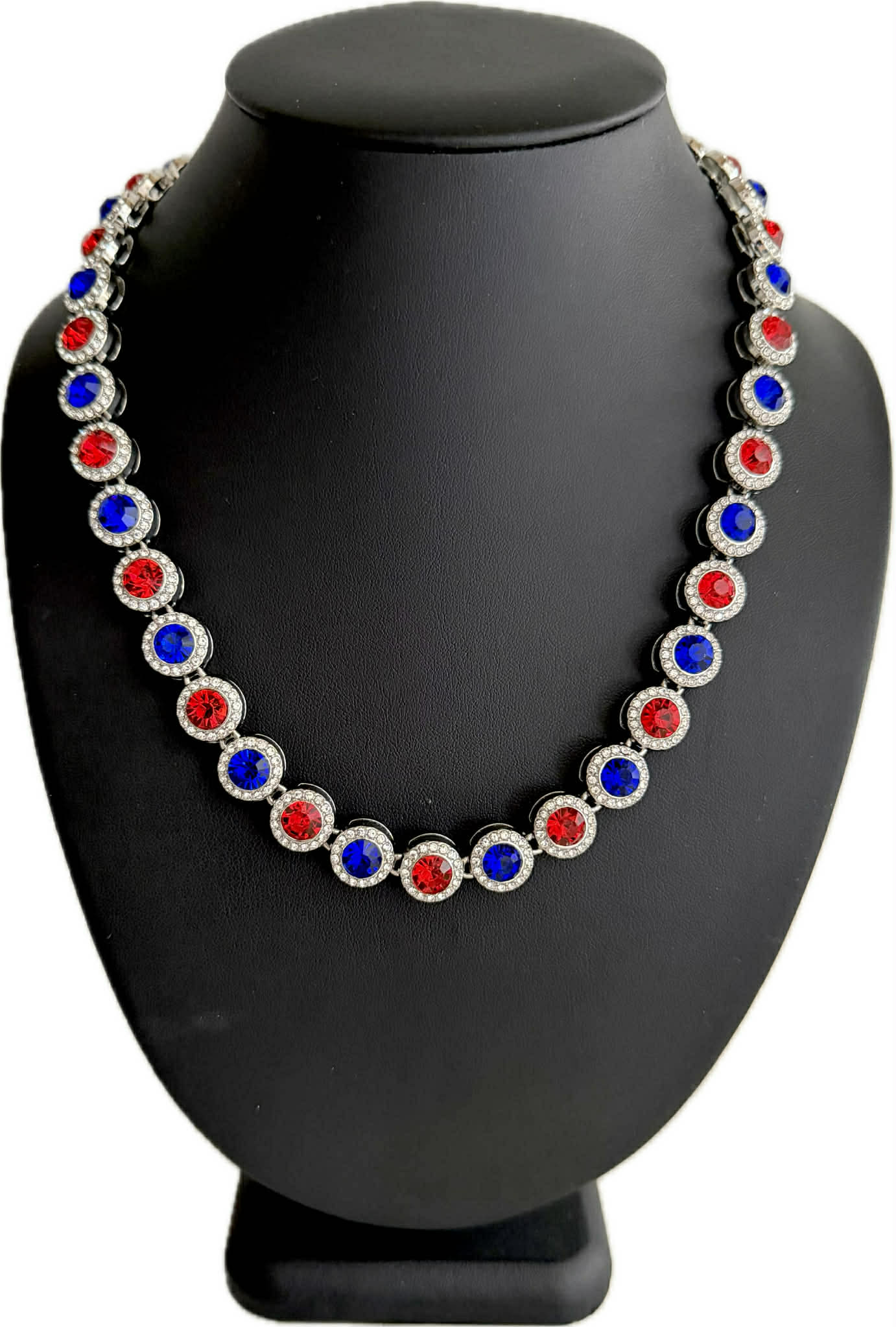 Hip Hop Iced Silver 12mm CZ Cluster Chain Necklace Royal Blue Red