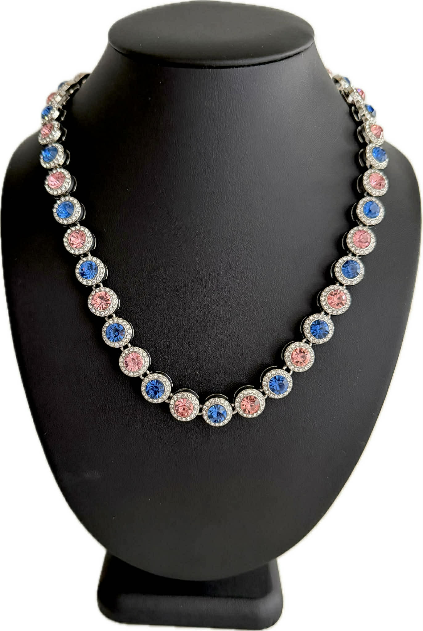 Hip Hop Iced Silver 12mm CZ Cluster Chain Necklace Miami Blue Pink
