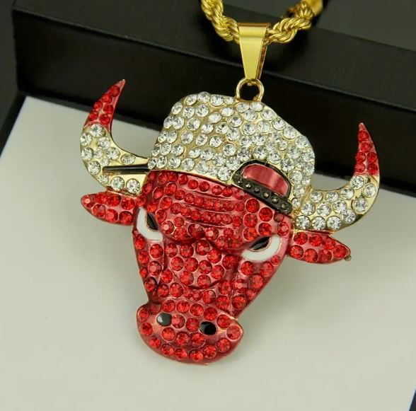 Iced 14K Gold Plated Pendant with Hip Hop Chain Necklace Bull with Hat