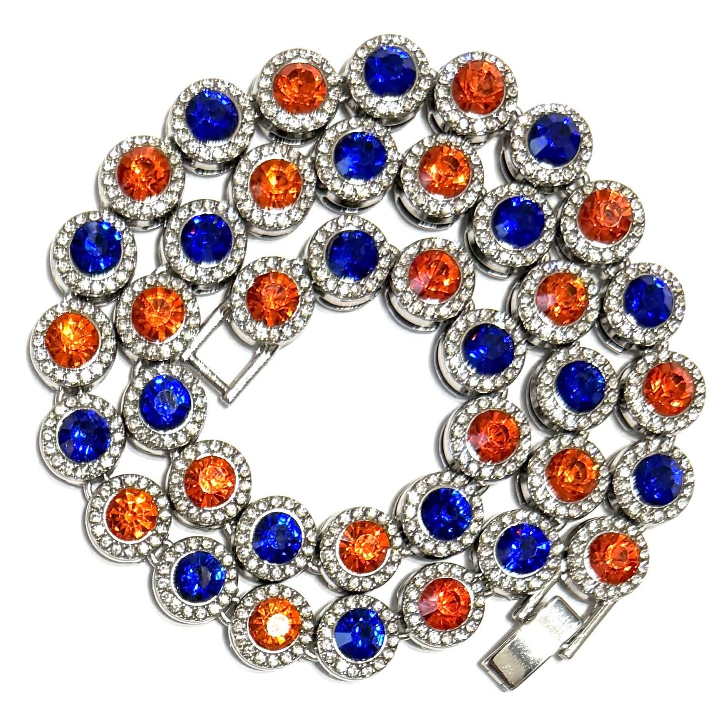 Hip Hop Iced Silver 12mm CZ Cluster Chain Necklace Orange Blue