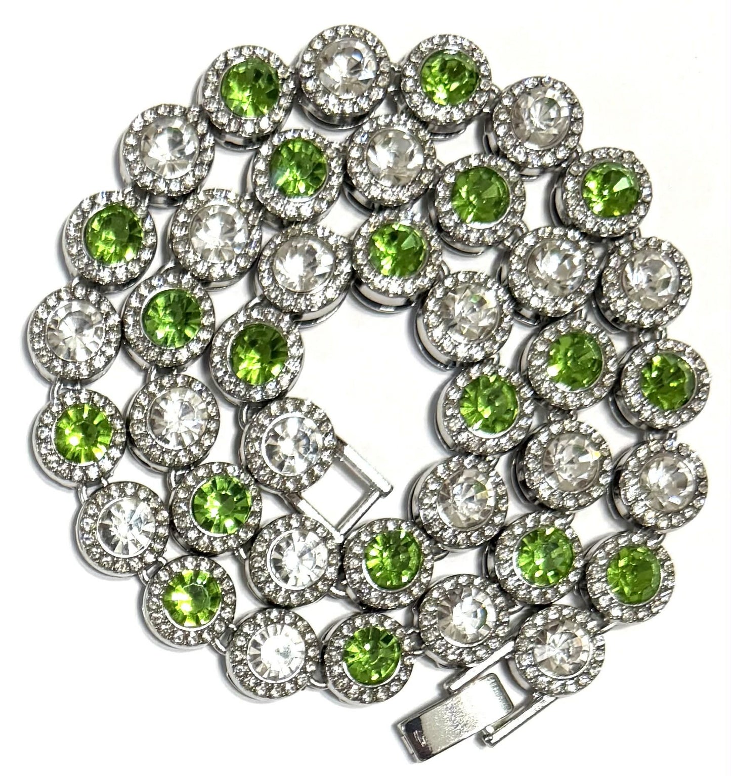 Hip Hop Iced Silver 12mm CZ Cluster Chain Necklace Green White
