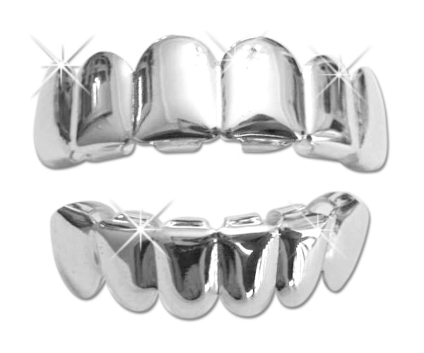 925 Silver Plated 6 Upper & 6 Lower Grillz Set Player
