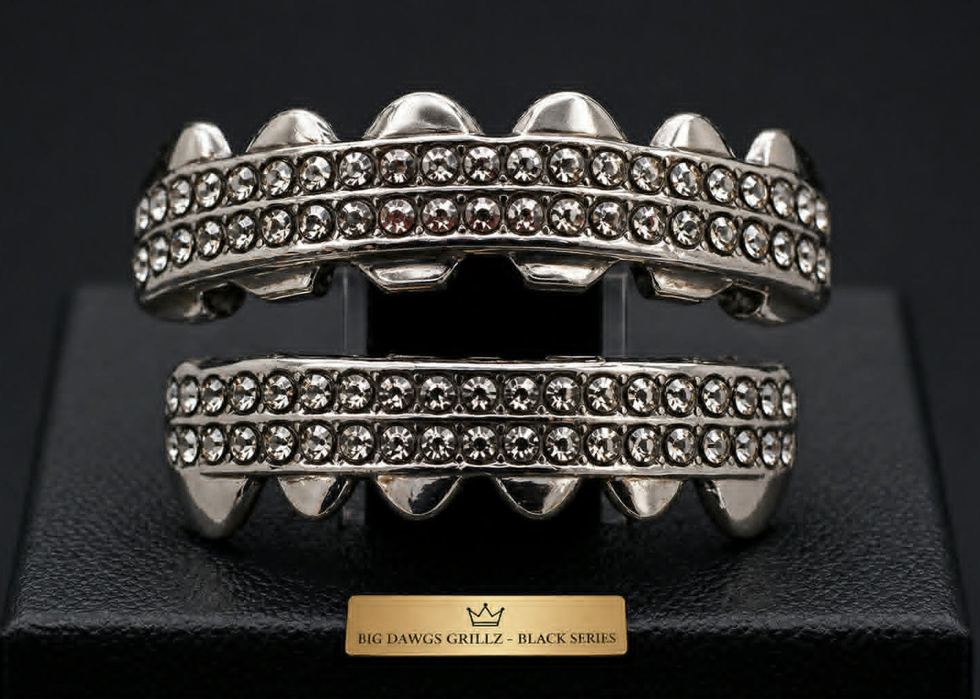 Gun Metal Upper & Lower Teeth Grillz Set Hematite Diamond Series