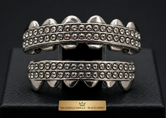 Gun Metal Upper & Lower Teeth Grillz Set Hematite Diamond Series