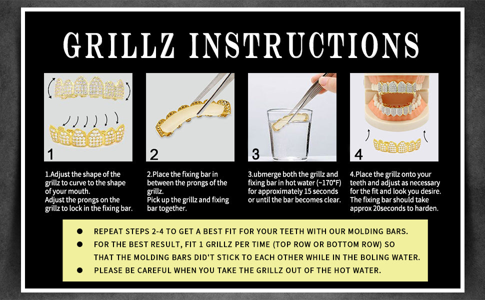 Custom Fit 14K Gold Plated Iced Bling 6 Row Grillz Set