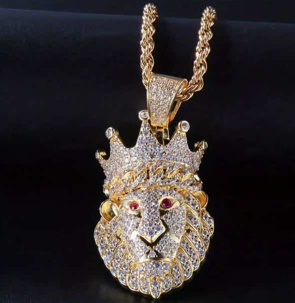 Lion Rapper Chain Iced Silver Plated Pendant with Hip Hop Chain Necklace Lion Crown – Big ...