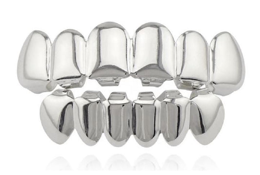 Silver Plated Upper & Lower Grillz Set Player