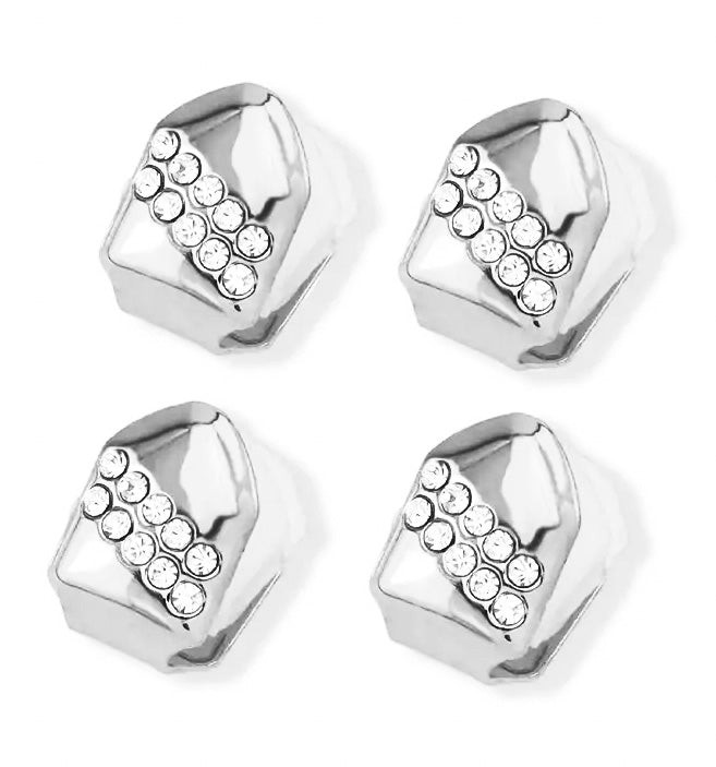 High Shine Silver Platinum Iced Grillz Cap 4pc Set