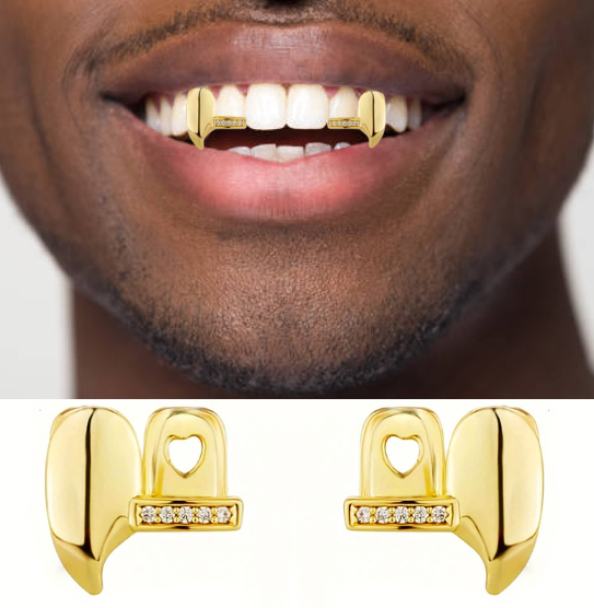 14K Gold Plated Iced Fangs Set 2pc