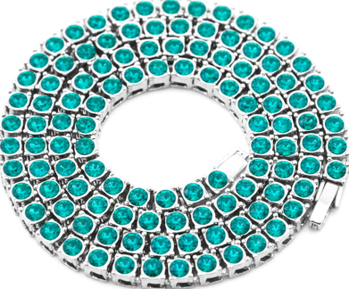 Silver Iced CZ Row Tennis Baseball Chain Necklace Teal
