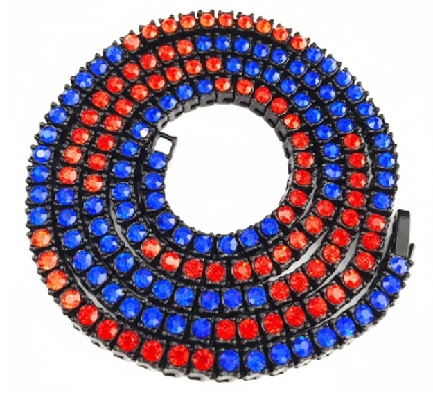 Black Iced CZ Row Tennis Baseball Chain Necklace Red Royal