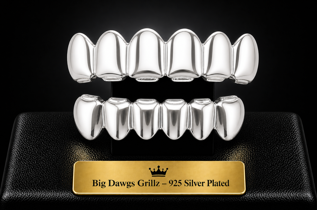 925 Silver Plated 6 Upper & 6 Lower Grillz Set Player