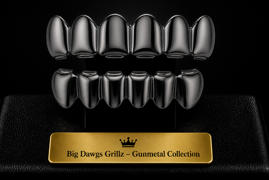 Gunmetal Silver 6 Upper & 6 Lower Grillz Set Player