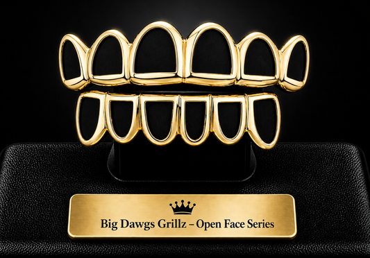 14K Gold Plated Open Face 6 Top 6 Bottom Grillz Set