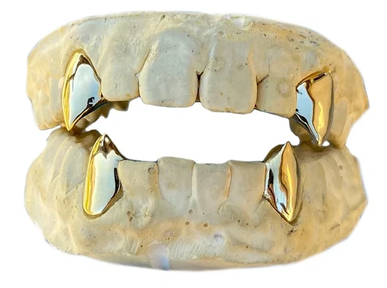 14K Gold Plated 4pc Single Fangs Grillz Set