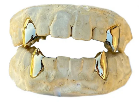 14K Gold Plated 4pc Single Fangs Grillz Set