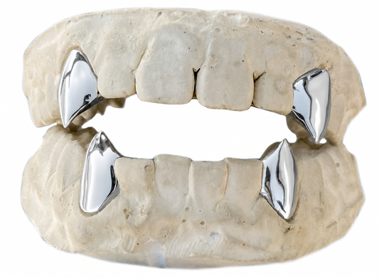 Silver Plated 4pc Single Fangs Grillz Set