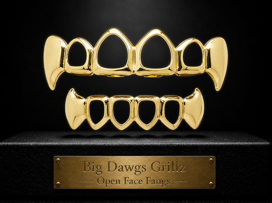 14K Gold Plated Open Face Vampire Fang Grillz Set