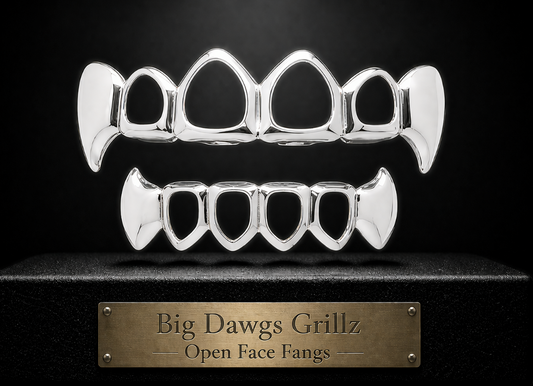 925 Silver Plated Open Face Vampire Fang Grillz Set