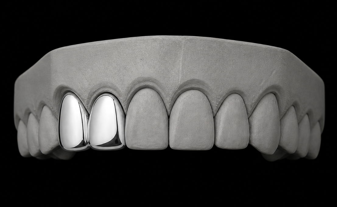 925 Silver Plated Double Tooth Grillz Cap