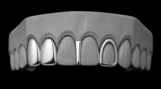 925 Silver Plated Double Tooth + Open Face Grillz Cap + Gap