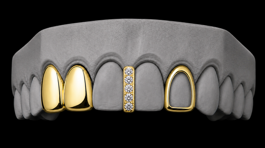 14K Gold Plated Double Tooth + Open Face Grillz Cap + Iced Gap
