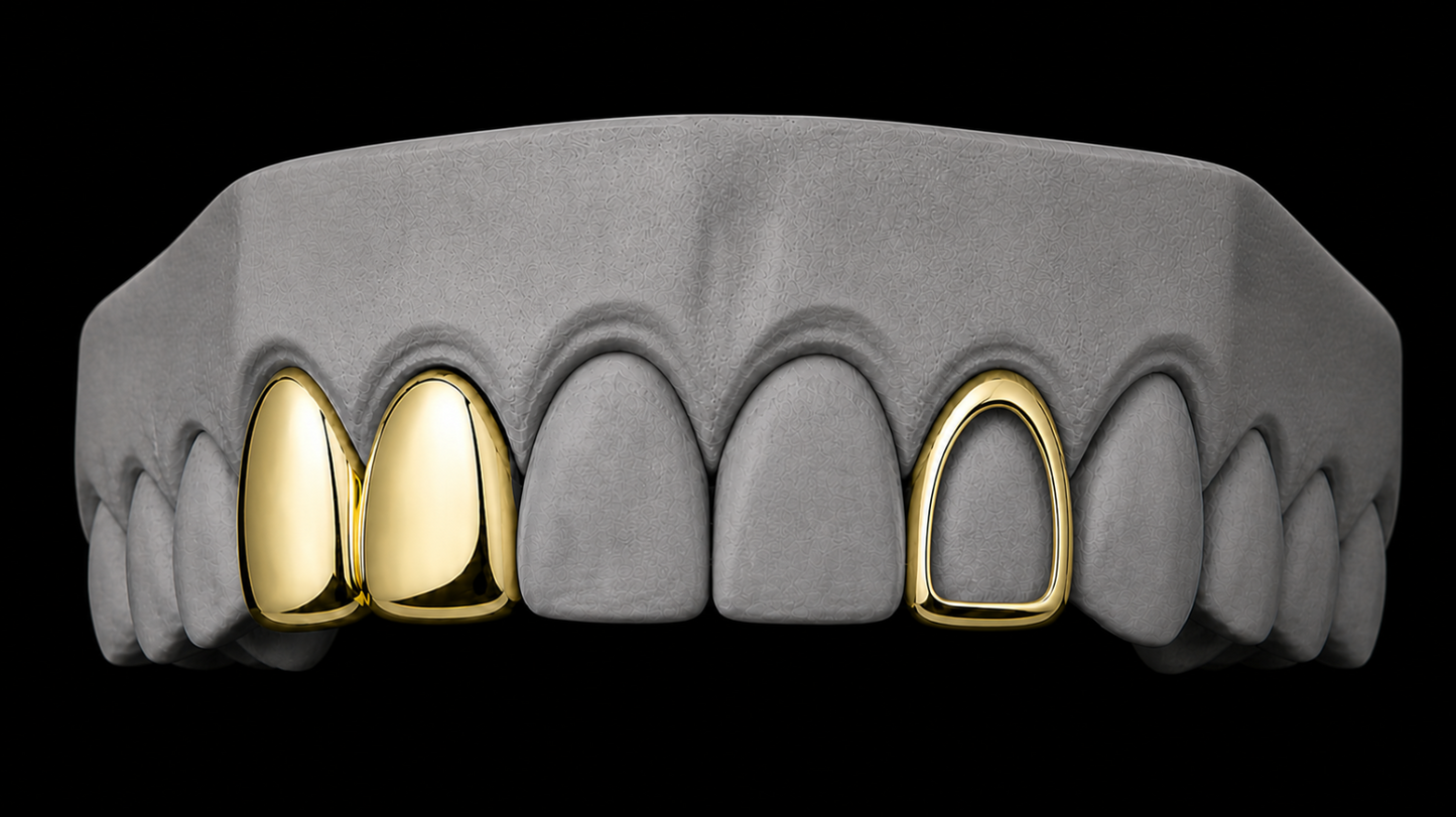 14K Gold Plated Double Tooth + Open Face Grillz Cap