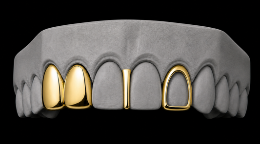 14K Gold Plated Double Tooth + Open Face Grillz Cap + Gap