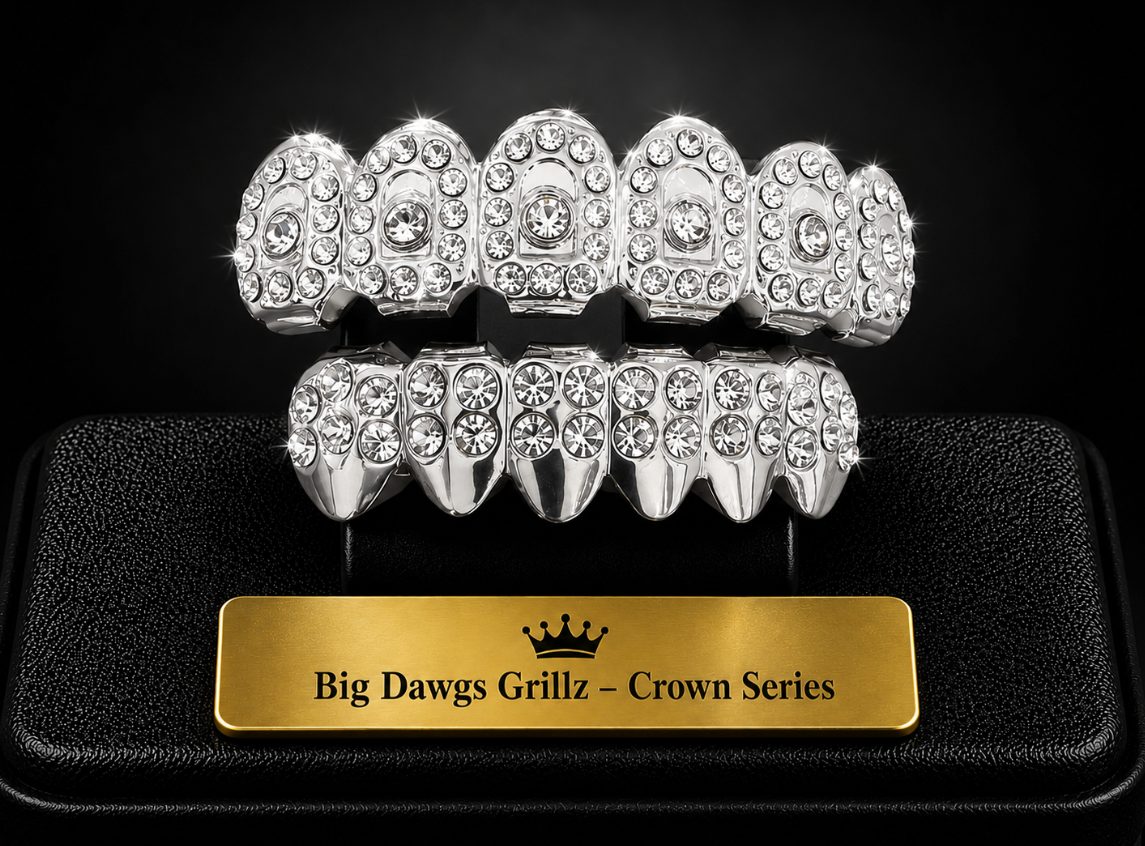 Silver Upper & Lower Grillz Teeth Set Crown Series