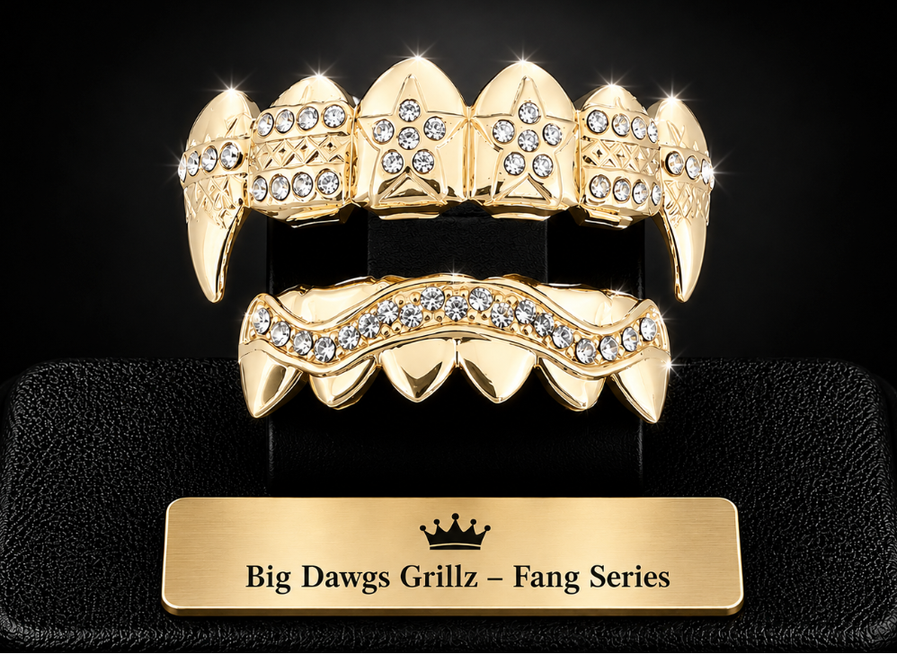 14K Gold Plated Upper & Lower Grillz Set Star Fangs