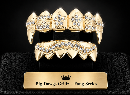 14K Gold Plated Upper & Lower Grillz Set Star Fangs