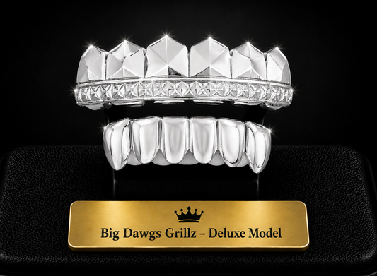 925 Silver Plated Upper & Lower Grillz Set Deluxe Cut