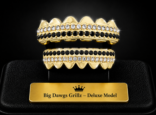 14K Gold Plated Upper & Lower Grillz Set Iced Rows of Bling